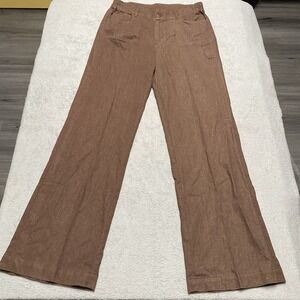 Go Fish Clothing Company Linen Pants Medium Brown Wide Leg‎ Flare Stretch Waist